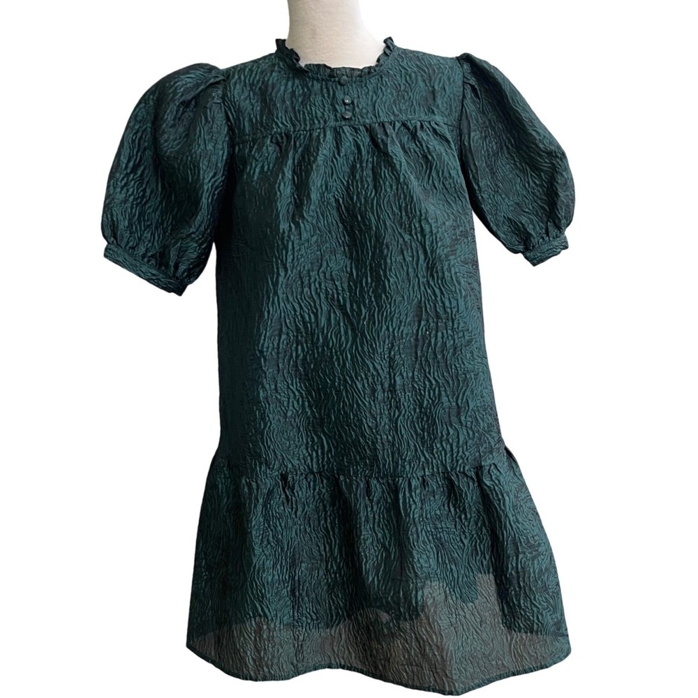 MOON RIVER Ruffled NeckPuff Sleeve Mini Jacquard dress NWT SIZE SMALL